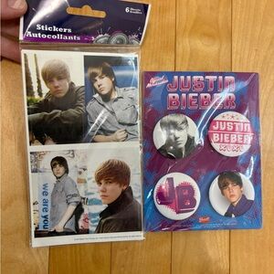 Vintage Y2K Justin Bieber Stickers and Pins Deadstock New in package Biebs 2010